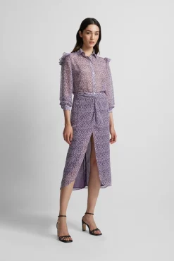 Silbon Saias-Saia midi estampado Ikat com abertura Roxo