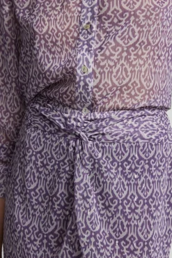 Silbon Saias-Saia midi estampado Ikat com abertura Roxo