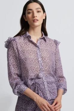 Silbon Saias-Saia midi estampado Ikat com abertura Roxo