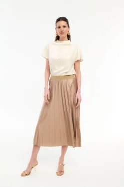 Vila Saias-Saia midi plissada Castanho