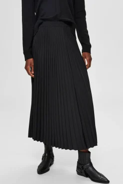 Selected Saias-Saia midi plissada com cintura elástica Preto