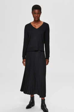 Selected Saias-Saia midi plissada com cintura elástica Preto