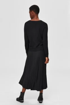 Selected Saias-Saia midi plissada com cintura elástica Preto