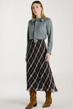 Vila Saias-Saia midi plissada de chiffon Preto