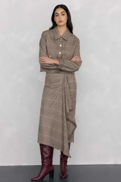 Pedro del Hierro Saias-Saia midi xadrez com folho desfiado Marrom