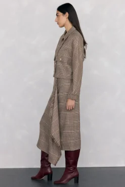 Pedro del Hierro Saias-Saia midi xadrez com folho desfiado Marrom