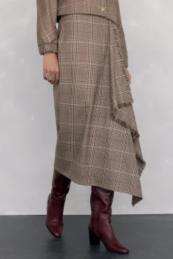 Pedro del Hierro Saias-Saia midi xadrez com folho desfiado Marrom