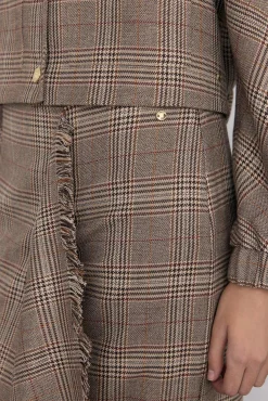 Pedro del Hierro Saias-Saia midi xadrez com folho desfiado Marrom