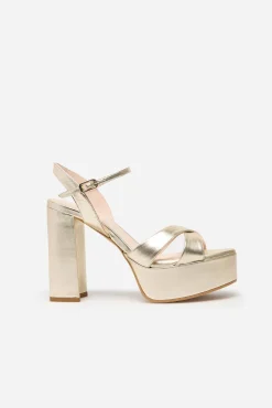 Lodi Calçado De Couro-Sandália salto Dourado