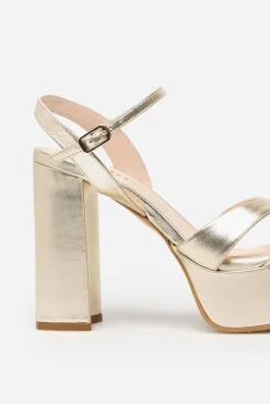 Lodi Calçado De Couro-Sandália salto Dourado