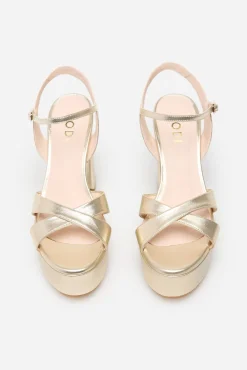 Lodi Calçado De Couro-Sandália salto Dourado