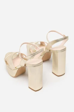 Lodi Calçado De Couro-Sandália salto Dourado
