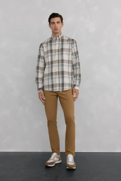Pedro del Hierro Camisas-Sarja xadrez suave Beige