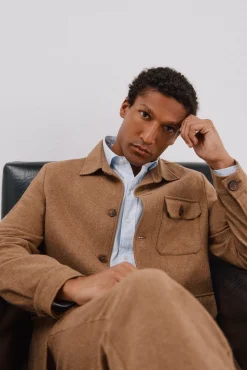 Cortefiel Camisas|Casacos-Sobrecamisa de lã de camelo Castanho