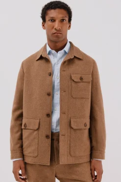 Cortefiel Camisas|Casacos-Sobrecamisa de lã de camelo Castanho
