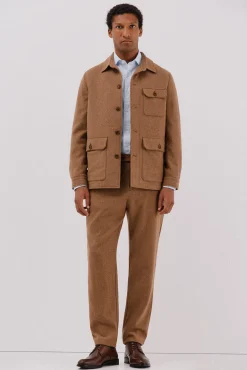 Cortefiel Camisas|Casacos-Sobrecamisa de lã de camelo Castanho