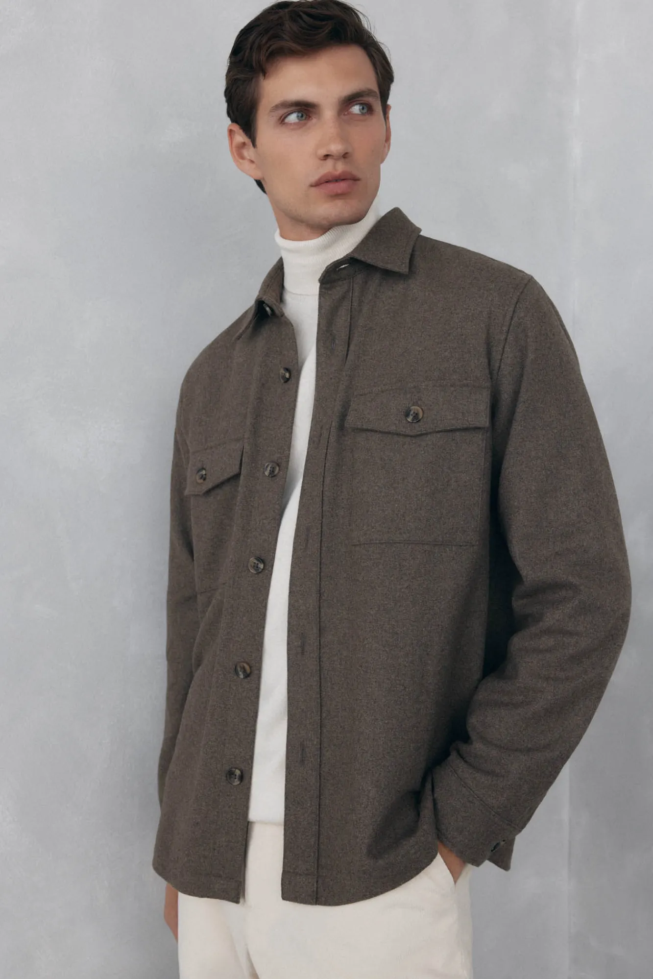 Pedro del Hierro Camisas-Sobrecamisa de lã lisa Marrom