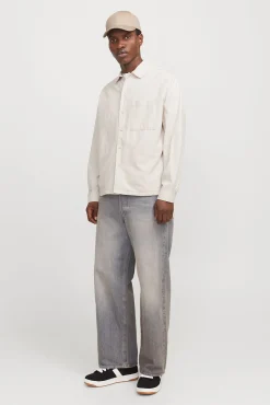 Jack & Jones Camisas-Sobrecamisa de sarja corte amplo cinzento