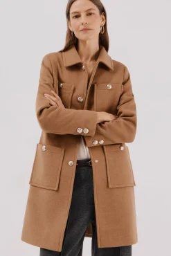 Cortefiel Casacos-Sobretudo com botões dourados Tostado