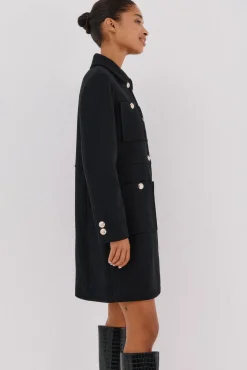 Cortefiel Casacos-Sobretudo com botões dourados Preto