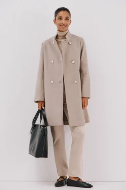 Cortefiel Casacos-Sobretudo com botões dourados Tostado