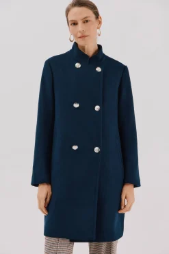 Cortefiel Casacos-Sobretudo com botões dourados Azul