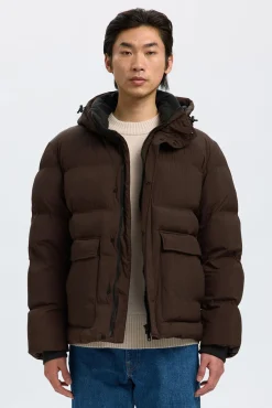 Selected Sobretudos|Ultralights-Sobretudo com capuz Castanho