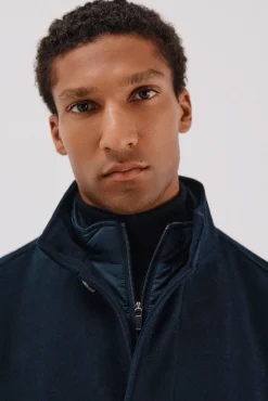 Cortefiel Sobretudos-Sobretudo com gola tira vistas removíveis Azul