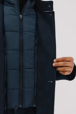 Cortefiel Sobretudos-Sobretudo com gola tira vistas removíveis Azul