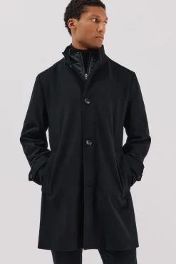 Cortefiel Sobretudos-Sobretudo com gola tira vistas removíveis Preto