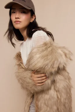 Slowlove Casacos-Sobretudo comprido efeito pelo Tostado