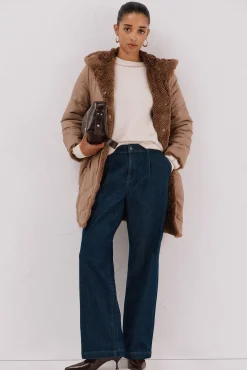 Cortefiel Casacos|Acolchoados E Agasalhos-Sobretudo comprido reversível efeito pelo Tostado