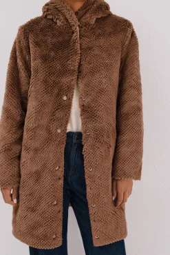 Cortefiel Casacos|Acolchoados E Agasalhos-Sobretudo comprido reversível efeito pelo Tostado