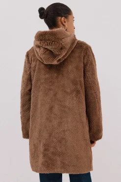 Cortefiel Casacos|Acolchoados E Agasalhos-Sobretudo comprido reversível efeito pelo Tostado