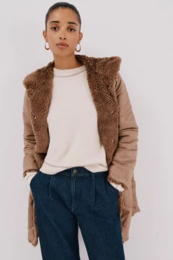 Cortefiel Casacos|Acolchoados E Agasalhos-Sobretudo comprido reversível efeito pelo Tostado