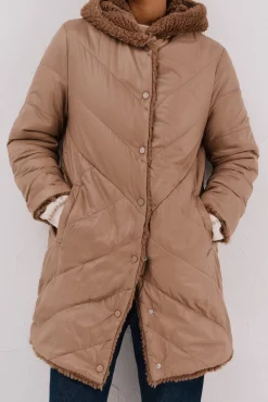 Cortefiel Casacos|Acolchoados E Agasalhos-Sobretudo comprido reversível efeito pelo Tostado