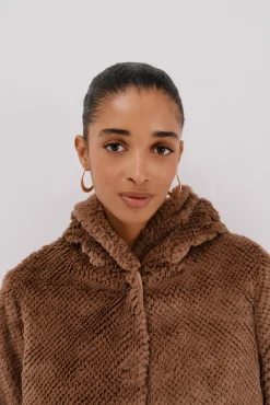 Cortefiel Casacos|Acolchoados E Agasalhos-Sobretudo comprido reversível efeito pelo Tostado