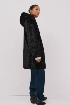 Cortefiel Casacos|Acolchoados E Agasalhos-Sobretudo comprido reversível efeito pelo Preto