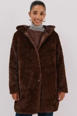 Cortefiel Casacos|Acolchoados E Agasalhos-Sobretudo comprido reversível efeito pelo Castanho