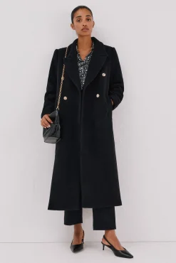 Cortefiel Casacos-Sobretudo comprido tecido italiano Preto