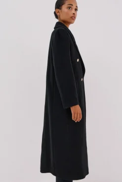 Cortefiel Casacos-Sobretudo comprido tecido italiano Preto