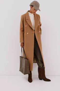 Cortefiel Casacos-Sobretudo comprido tecido italiano Tostado