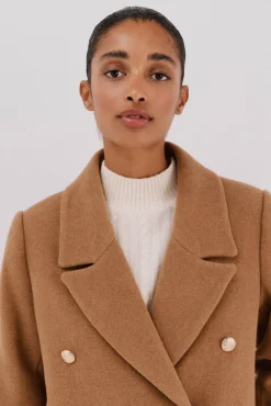 Cortefiel Casacos-Sobretudo comprido tecido italiano Tostado