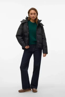 Vero Moda Casacos|Acolchoados E Agasalhos-Sobretudo curto acolchoado encerado Preto