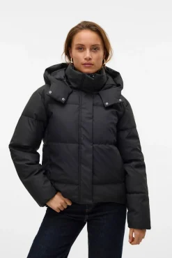 Vero Moda Casacos|Acolchoados E Agasalhos-Sobretudo curto acolchoado encerado Preto