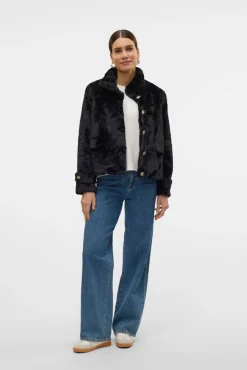 Vero Moda Sobretudos|Casacos-Sobretudo curto com efeito de pelo Preto