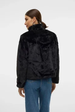 Vero Moda Sobretudos|Casacos-Sobretudo curto com efeito de pelo Preto