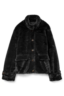 Vero Moda Sobretudos|Casacos-Sobretudo curto com efeito de pelo Preto