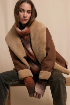 Slowlove Casacos-Sobretudo curto com efeito dupla face Tostado