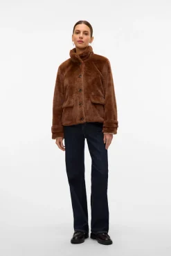 Vero Moda Sobretudos|Casacos-Sobretudo curto com efeito de pelo Castanho